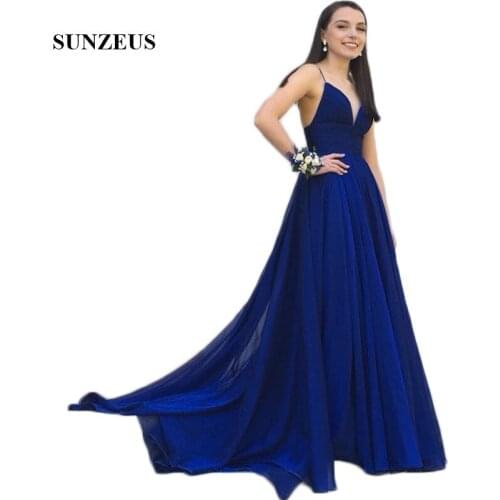 Sweetheart Spaghetti Straps A-Line Prom Dresses Royal Blue Chiffon Cheap Prom Gowns Pleats Top Girls Graduation Gowns SP41