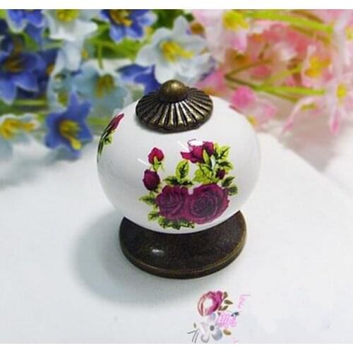 Fashion pastorale ceramic furnituer knobs Rose porcelian drawer cabinet knob pull Bronze dresser knob Vintage cupboard door pull