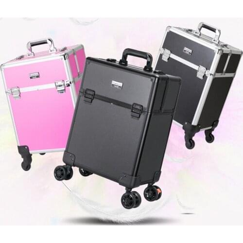 New Women Trolley Cosmetic Bags on Wheels,Nails Makeup Toolbox, Multifunction Beauty Box Travel bag Rolling Luggage Suitcase