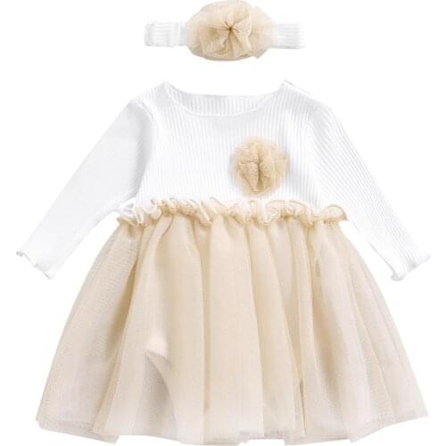 New Baby Girls Romper and Headdress, Round Collar Long Sleeve Ruffled Hem Bodysuit, Pink/ White