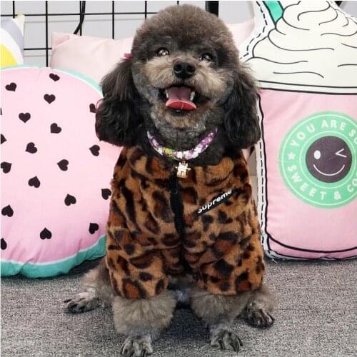 Pet Clothes Dog Coat Warm Leopard Jacket Autumn Winter Clothes Bichon Teddy Rainbow Color Pet Cross-dressing Tide Brand Clothes