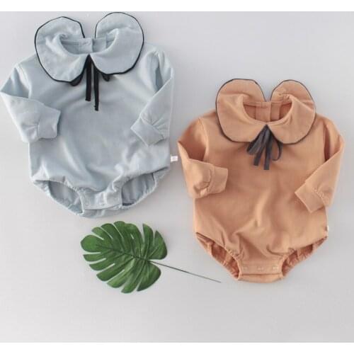 Fall Spring Baby Girls Peter Pan Collar Bodysuit Infant Toddler Princess Bow Tie Costume Cute Birthday Party Clothes 2020 New