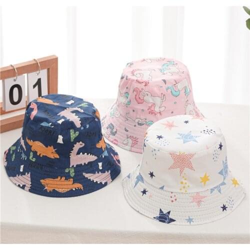 Summer Baby Bucket Hats Panama For Children Girls Boys Kids Outdoor Beach Cap Cartoon Dinosaur Print Sun Hat With Windproof Rope