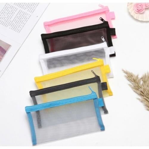 Simple Transparent Net Yarn Pencil Bag Clear Zipper Pen Case Pouch Student Stationey Pen Bag Organizer Office School Supplies