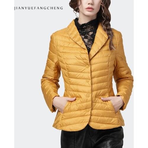 Fashion Women Winter Down Jacket Yellow Striped Suit Collar Duck Down Coat Warm Thickened Winter Tops Korean Casual Down Jackets