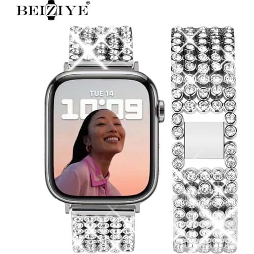 Bling Diamond band For Apple Watch 38mm 42mm 40mm 44mm bracelet iWatch bands Series 6 SE 5 4 3 2 Stainless Steel strap Women