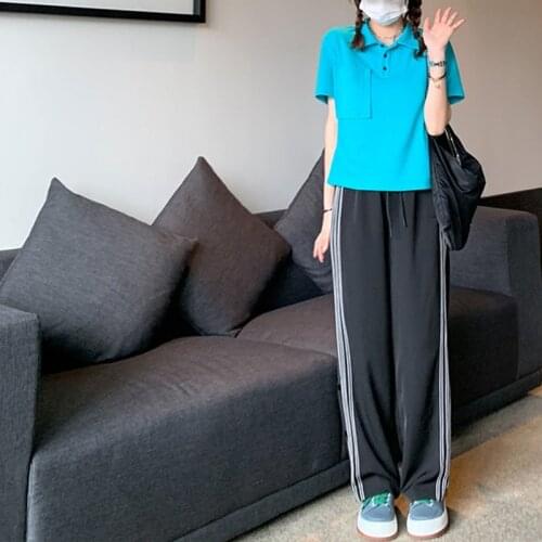 CX 2021 New Autumn Women Black Joker Sport Pant Thin High Waist Loose Casual Pant Drape Mopping Pants Straight Wide Leg Cozy