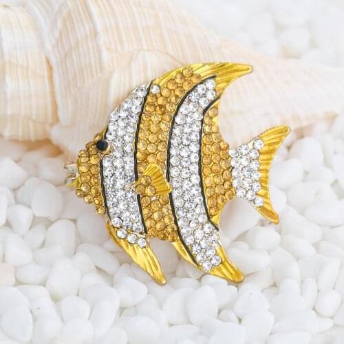 Blue Rhinestone Tropical Fish Brooches for Women Large Cute Animal Brooch Party Shawl Coat Jewelry Fashion Accessories New 2019