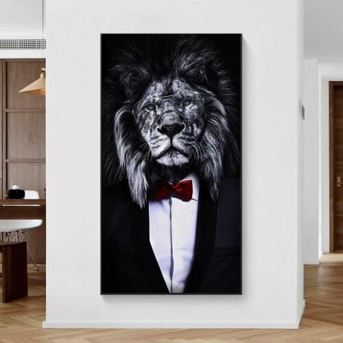Modern Animal Canvas Painting Smoking Lion Poster Wall Art Pictures Cuadros for Living Room Home Decor Printed Posters