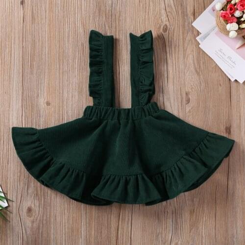 18M-5T Toddler Kids Baby Girls Velvet Suspender Skirt Fall Ruffled Strap Skirts Infant Casual Corduroy Outfit Summer Solid Color