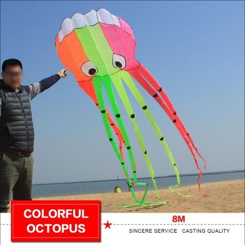 8m Colorful octopus kite soft inflatable kite for audlts 3D solid outdoor fun toys kite festival show kite