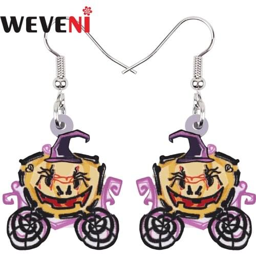 WEVENI Halloween Acrylic Horror Smile Pumpkin Car Earrings Fashion Drop Dangle Unique Charm Party Jewelry For Women Girls Gifts