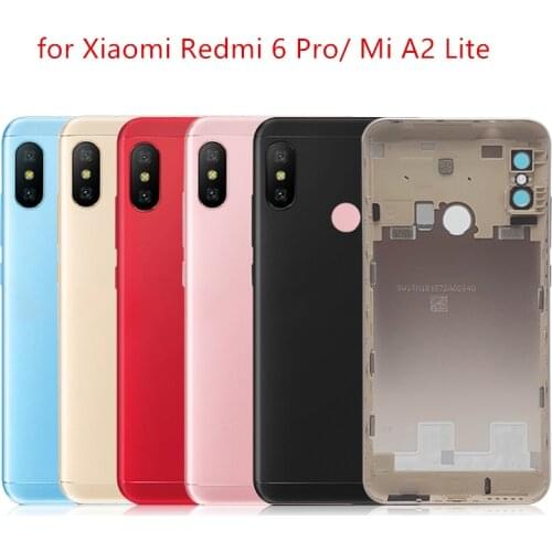 For Xiaomi Mi A2 Lite/Redmi 6 Pro Battery Back Cover Rear Housing Rear Door Camera Glass Lens Repair Spare Parts + Side Key
