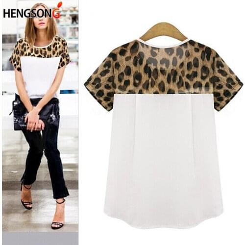 Leopard Print Patchwork Design Cute Chiffon T-shirt Fashion New Women Summer T Shirt Short Sleeve Top Female Casual Tee Shirt