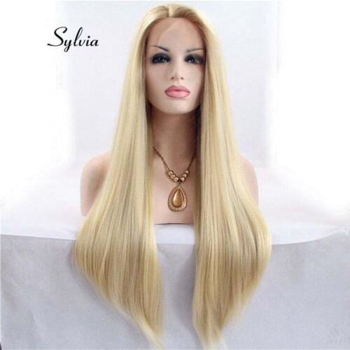 Sylvia Blonde Synthetic Lace Front Straight Wig For Women Hair Long Lace Wig Heat Resistant Fiber Hair Wigs
