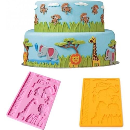 1 Pc Elephant Giraffe Zoo Animal Jungle World Lion Grass Monkey Silicone Mold Cake Lace Decorating Fondant Sugar Cake Tool