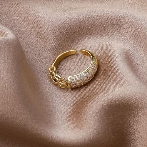 2021 new micro-zircon high-grade sense ring opening adjustable niche design sense hipster light luxury chain ring for women