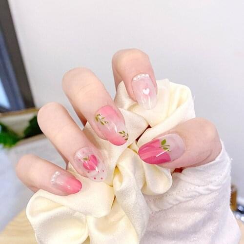 24Pcs Peach Color love Designs Nail Stickers DIY Slider Decoration Nails Accessories Fashion Manicure Sticker Press On Nails NN