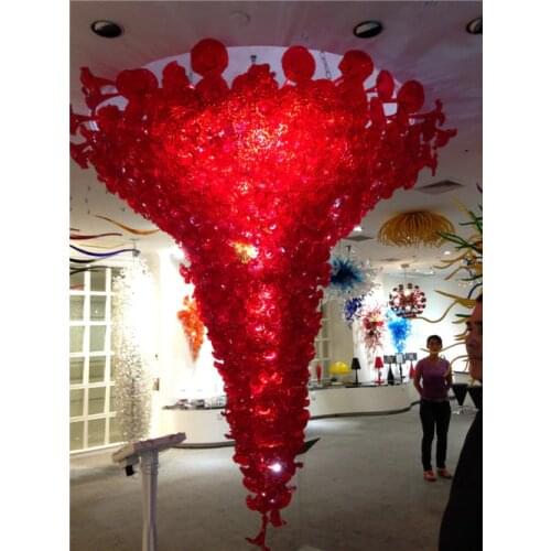 AC110V 120V 220V 240V Style Modern LED Crystal Red Blown Glass Large Luxury Pop Ceiling Chandelier