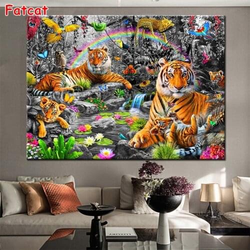 Rainbow Tiger Leopard Parrot Diamond Painting Cross Stitch Diamond Embroidery Nature Animal Picture Of Rhinestones Gift PP1706