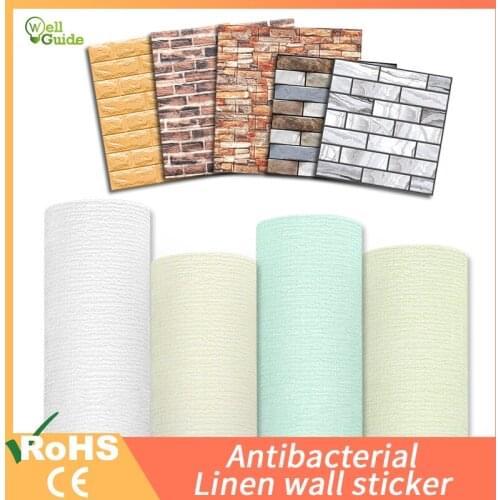 Antibacterial linen wall paper Self Adhesive Waterproof 3D Wallsticker DIY Brick stone for Living Room Bedroom Wall Decals Vinyl