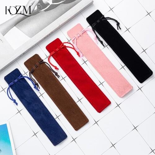 5 Pieces/Lot Velvet Drawstring Pen Bag Pouch Small Cloth Pencil Case For One Pen Storage Black Blue Gray Pink Red Color Gift