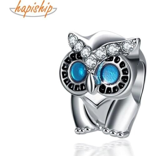 Hapiship 2020 Original Daisy New Fashion Sweet Animal Owl Blue CZ Charm Beads Fit Charm Bracelet Female DIY Jewelry Making CZ124