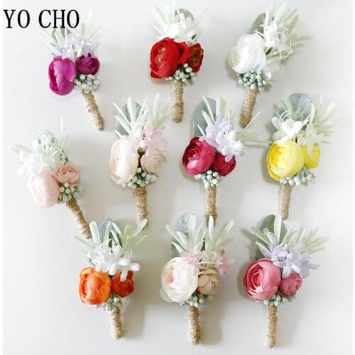 Boutonniere Flowers Tea Rose Wedding Wrist Corsage Groom Boutonniere Buttonhole Men Pins Wedding Witness Marriage Accessories