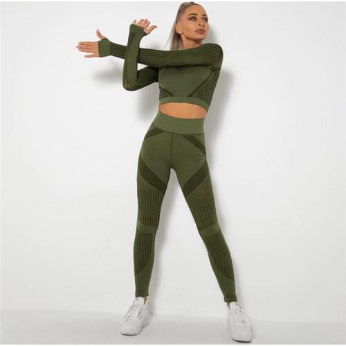 Quick Dry Push Up Tight Seamless Yoga Set for Women 2021 Fashion Running Fitness Workout Outfit Sportswear Black Gray Suit