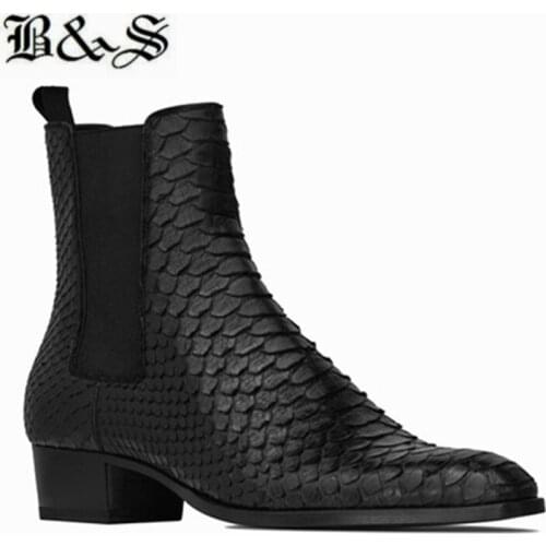 Black& Street Cowhide Crocodile pattern Slip On Wedge Chelsea Boots handmade pionted shoes dropship