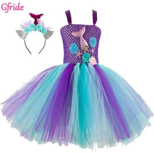 Princess Girls Mermaid Costume With Headband For Kids Cosplay Tutu Dress Children Dressing Up Theme Party Dreseses Kids Clothes
