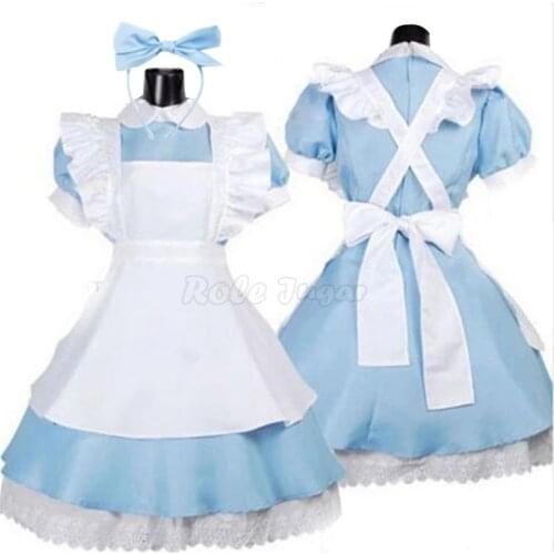Adult Kids Anime Alice Blue Maid Dress Alice Dream Women Sissy Lolita Cosplay Costume Girls Outfits Set E24A33