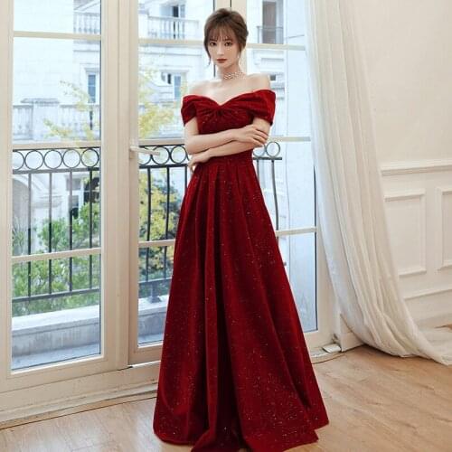 Elegant One Shoulder Burgundy Puff Sleeve A-Line Evening Dress Cheongsam Back Bandage Prom Fomail Gown Vestidos De Noche