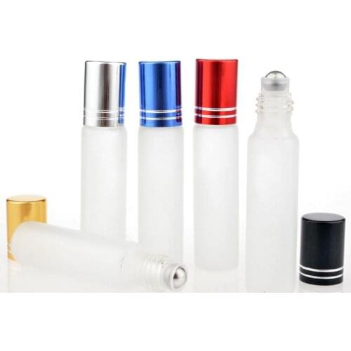 Wholesale 10ML Frosted Glass Roll on Perfume Bottle For Essential Oils Empty Perfume Containers With Steel Beads LX1016