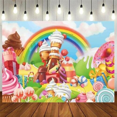 Lollipop Candyland Backdrop Sweet Cartoon Rainbow Supplies Girls Princess Birthday Party Cupcake Icecream Donut Candy Background