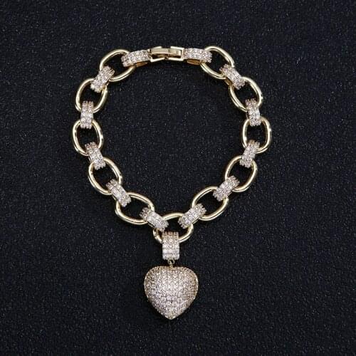Funmode Hip Hop Charm Heart Shape Full Cubic Zircon Women Bracelet For Women Party Jewelry Cuff Bangle Cheap Wholesale FB102