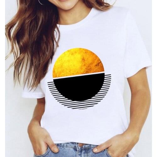 Women Tshirt Graphic Geometry Short Sleeve Ladies Print Clothing Clothes Lady Tees Tops Female T Shirt Womens T-Shirt femme