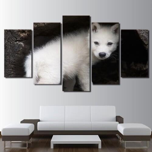 Tableau Wall Art Pictures Canvas Framework 5 Panel Wild White Wolf Cubs Modern HD Printed Paintings Modular Posters Home Decor