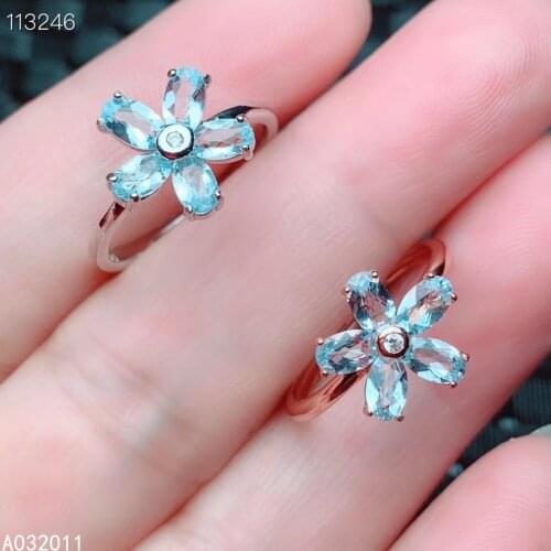 KJJEAXCMY fine jewelry natural Aquamarine 925 sterling silver luxury girl new adjustable ring support test hot selling