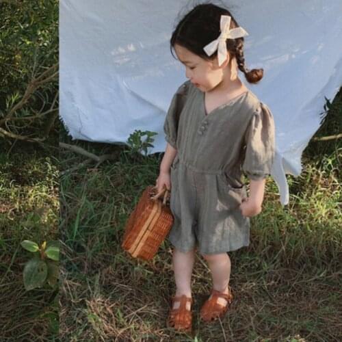 Girls' Jumpsuit Baby Kids Short Sleeve Cotton Simple Jumpsuits Shorts 2021 Summer New Childrens Clothes Rompers Overalls WT716