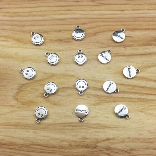 50 Pieces Tibetan Silver Smile Face Round Charms Pendants for Necklace Bracelet Jewelry Making Accessories 15x12mm