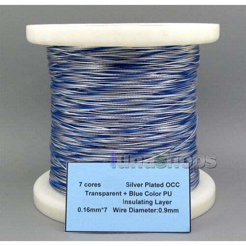 LN005657 7 cores Litz Silver Plated OCC Transparent + Blue Color PU Insulating Layer 0.16mm*7 Wire Diameter:0.9mm