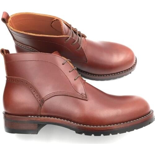 Sipriks Mens Round Toe Wine Red Leather Boots Man Handmade Ankle Boots Leahter Sole With Thick Rubber Ankle Boots Male Cowboy 44
