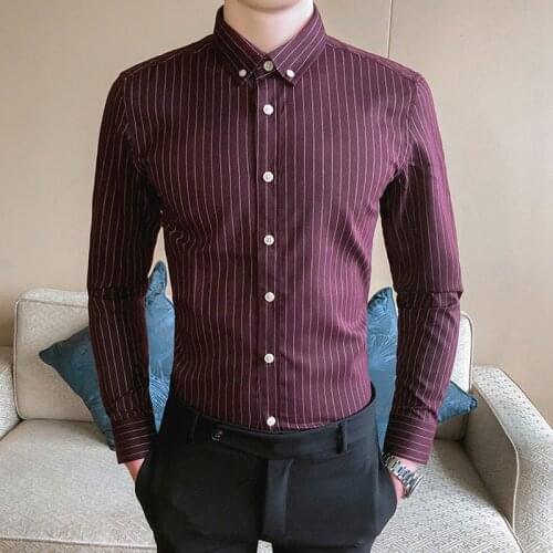 Mens Striped Shirts Male Harajuku Korea Fashion Daily Casual Long Sleeve Slim Fit Social Shirt Plus Size 5XL