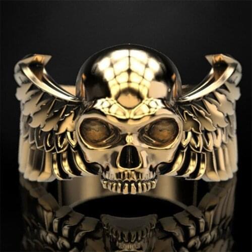 Demon Wings Skull Rings For Men Stainless Steel Gold Silver Color Hip Hop Punk Gothic Mortorcycle Biker Party Mens Ring Jewelry