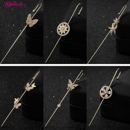 Multiple Ear Wrap Crawler Hook Earrings Butterfly Sunflower Sea Star CZ Punk Wrap-around Track Hook Hip Hop Earrings 1Pcs
