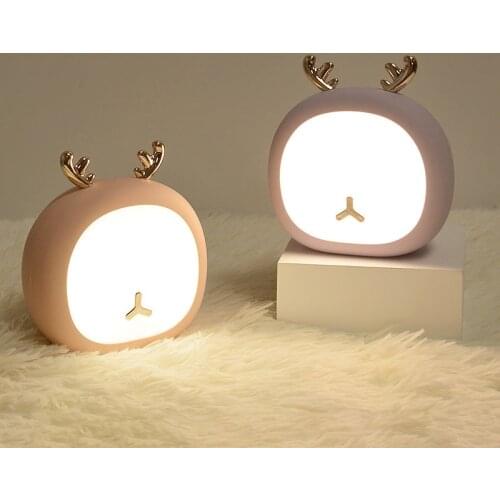 Cute Pet Night Light for Baby Kid Sleep Lamp USB Charging Touch Dimming Lighting Fixture Bedroom Desk Lamps Home Deco Deer Bunny