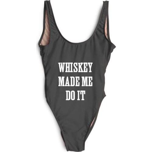 New arrival "WHISKEY MADE ME DO IT "women sexy one piece suit bathing suit high cut beachwear swimwear jumpsuit backless catsuit