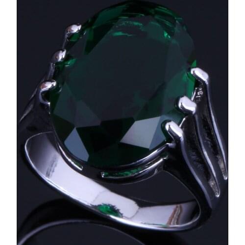 Charming Oval Egg Green Cubic Zirconia Silver Plated Ring V0475