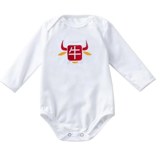 Newborn Baby Girls or Boys Long Sleeve Clothes Romper Cotton Child Year of the ox design Costume with Embroidery